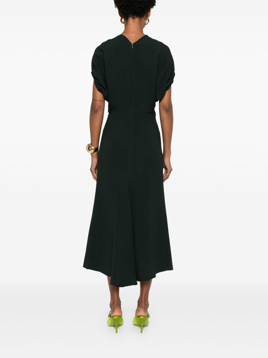 Victoria Beckham Green Fitted V‑Neck Dress