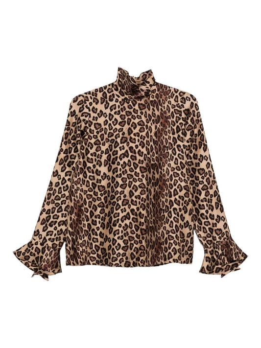 Brown Silk Blouse — Alberto Biani Leopard-Print Shirt