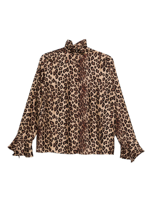 Brown Silk Blouse — Alberto Biani Leopard-Print Shirt