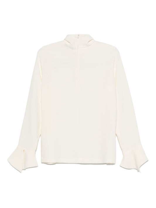 Alberto Biani Shirts Ivory — High‑Neck Bell‑Sleeve Blouse