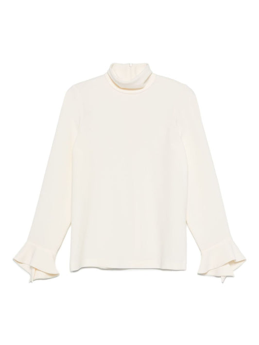 Alberto Biani Shirts Ivory — High‑Neck Bell‑Sleeve Blouse
