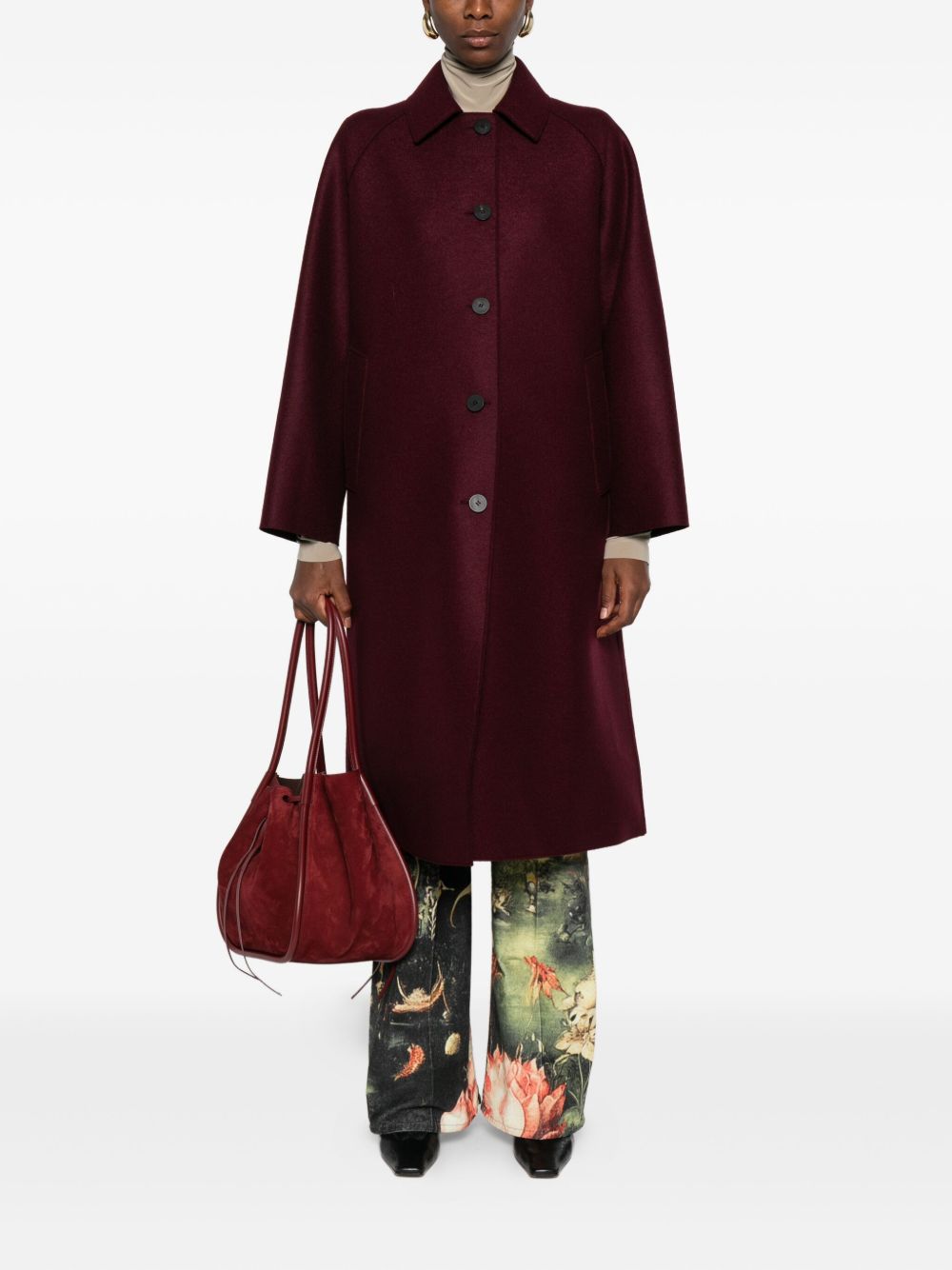 Harris Wharf London Coats Bordeaux — Silk & Nylon Puffer