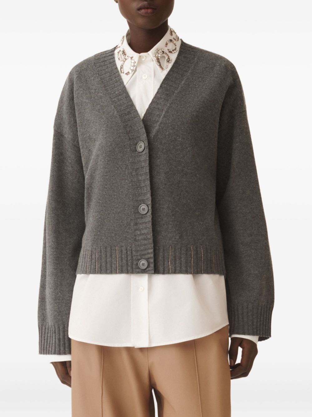 Fabiana Filippi Sweaters Grey — Luxe V‑Neck Knit