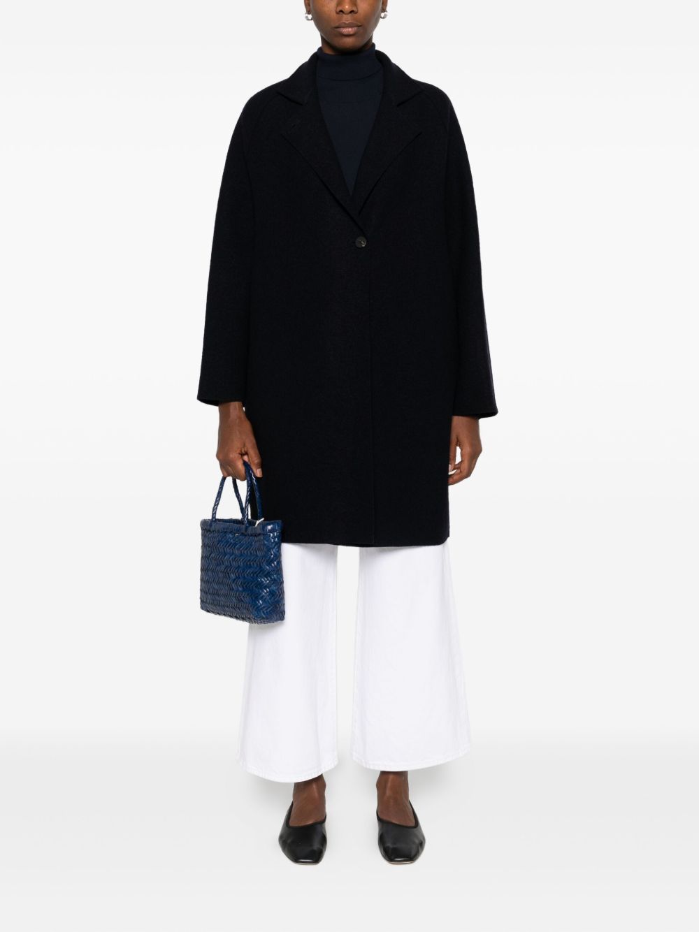 Blue Wool Single‑Button Coat — Harris Wharf London