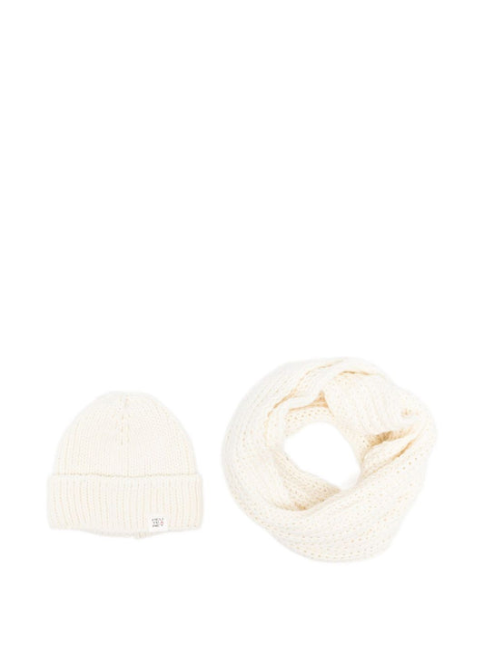 Peuterey Hats Ivory — Ribbed Beanie & Infinity Scarf Set