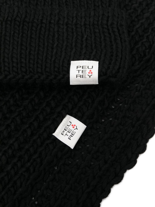 Peuterey Hats Black — Ribbed Knit Beanie & Infinity Scarf