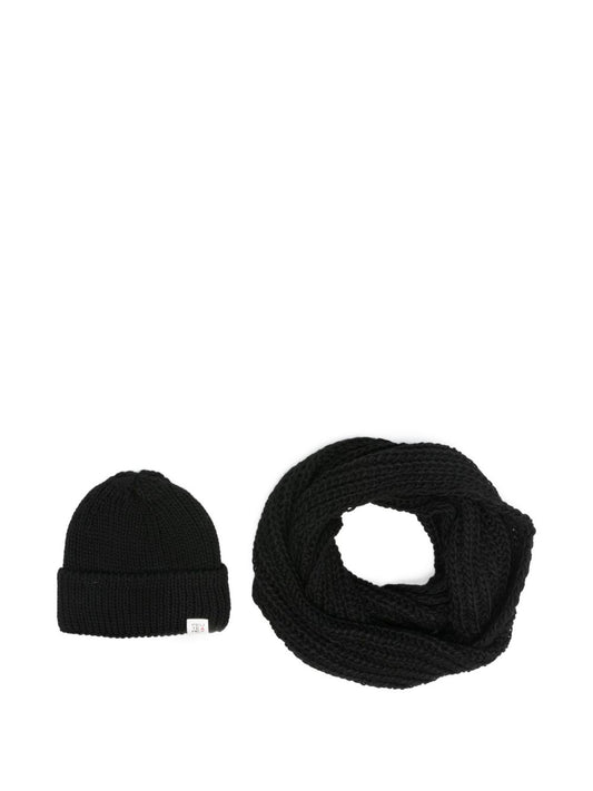 Peuterey Hats Black — Ribbed Knit Beanie & Infinity Scarf