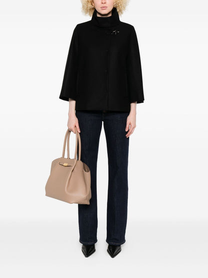 Fay Jackets Black — Wool Cape Jacket with High Neck