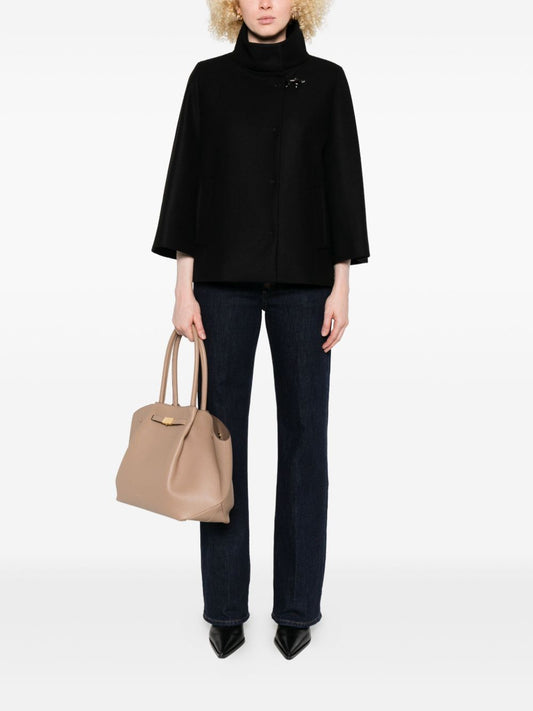 Fay Jackets Black — Wool Cape Jacket with High Neck