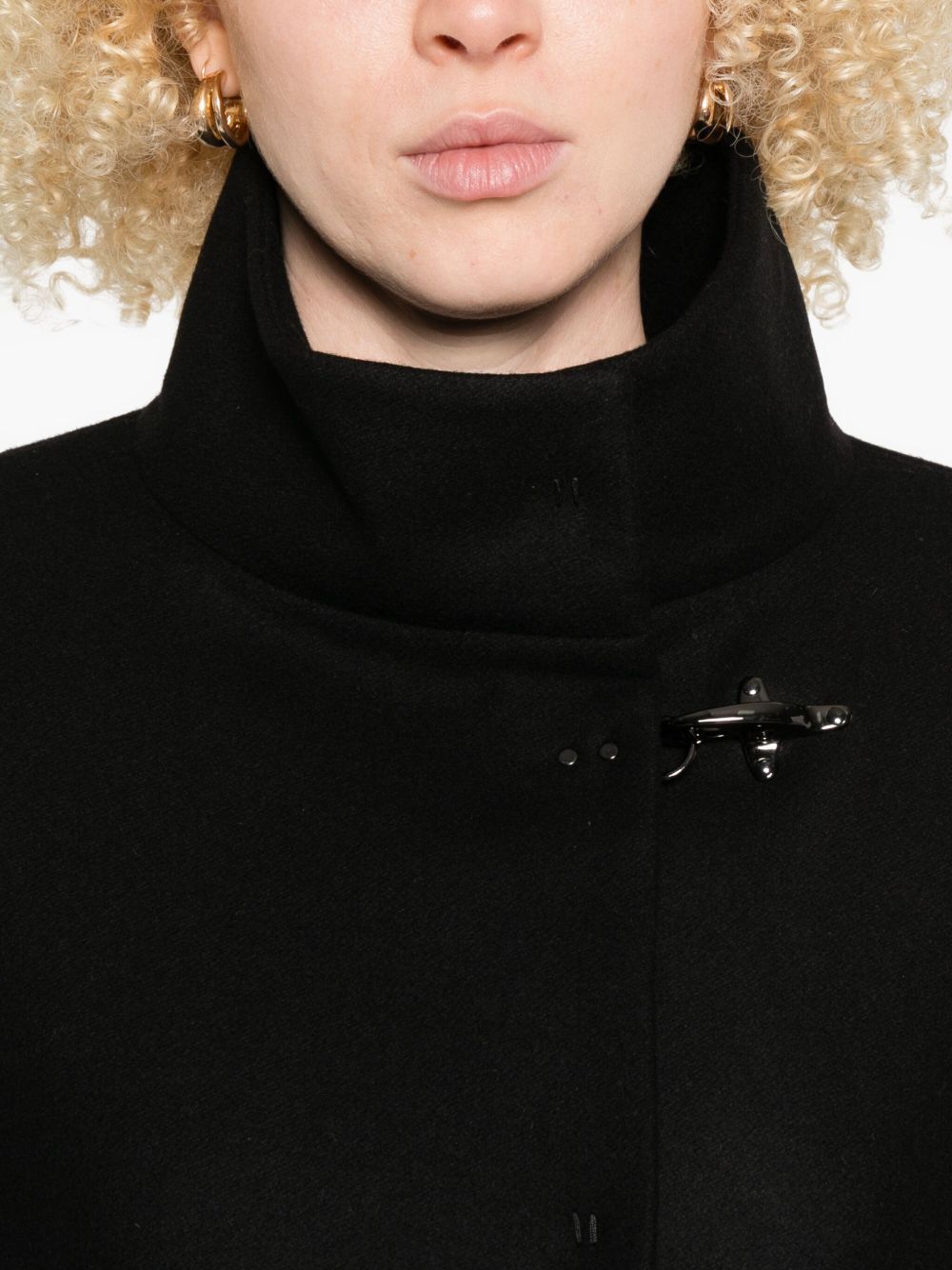 Fay Jackets Black — Wool Cape Jacket with High Neck