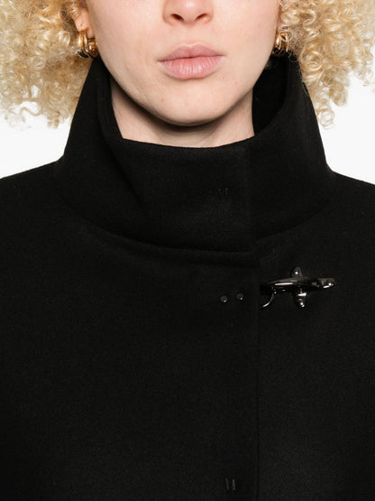 Fay Jackets Black — Wool Cape Jacket with High Neck