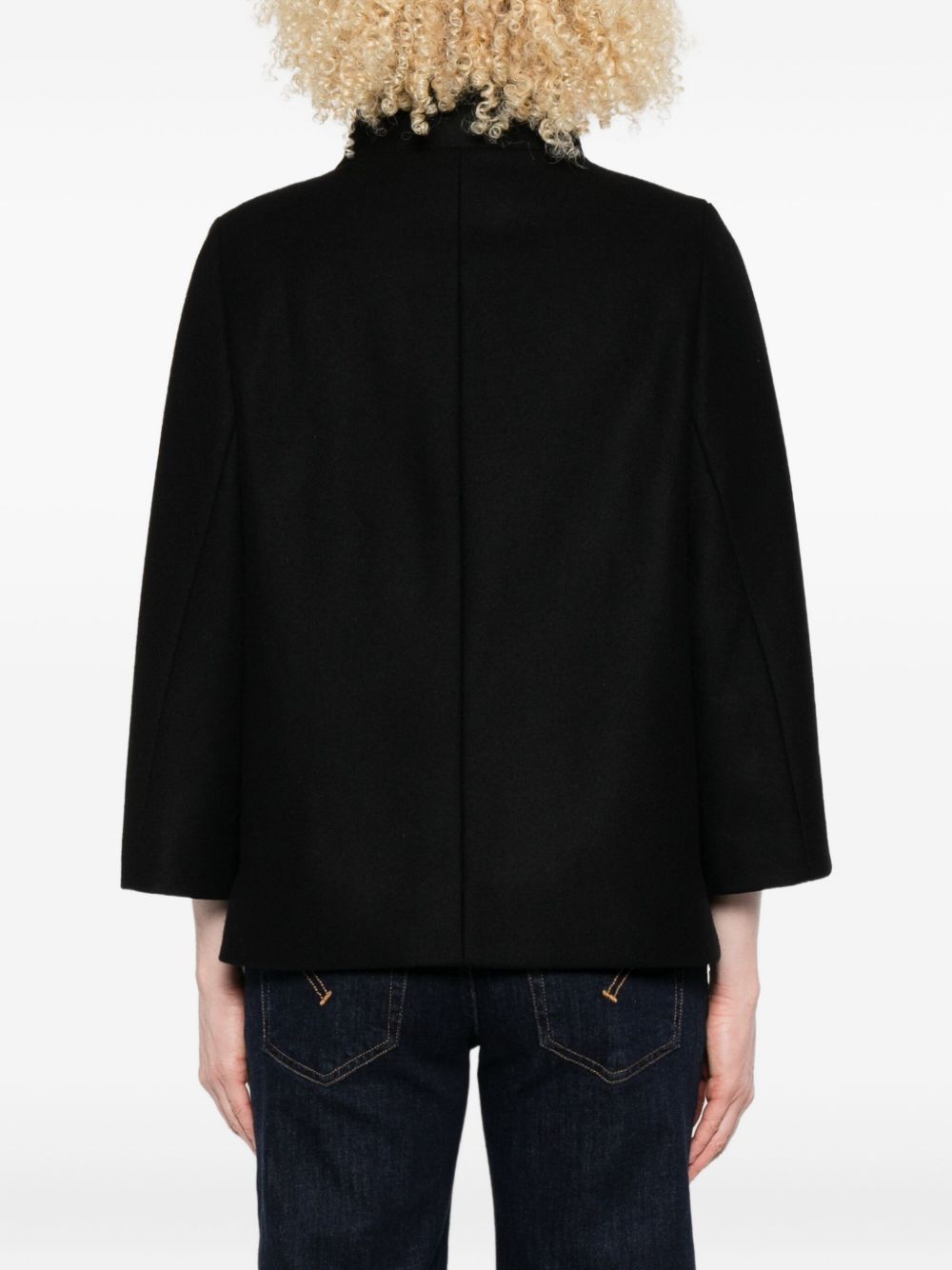 Fay Jackets Black — Wool Cape Jacket with High Neck