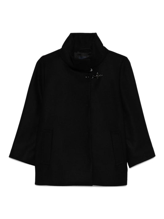 Fay Jackets Black — Wool Cape Jacket with High Neck