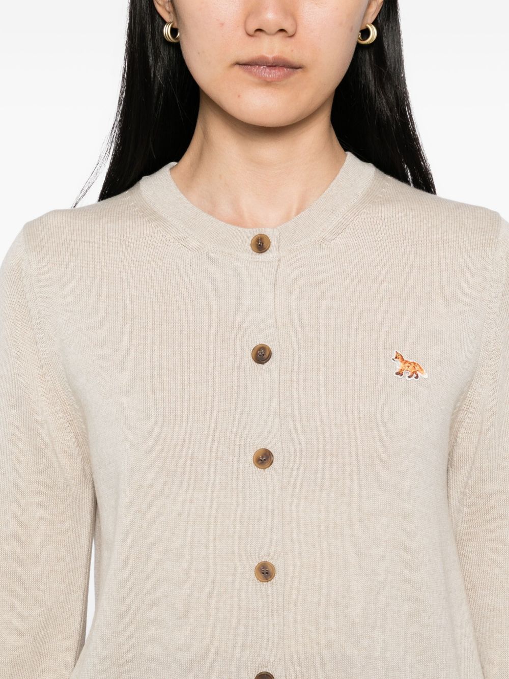 Maison Kitsuné Beige Wool Sweater — Button‑Front Cardigan