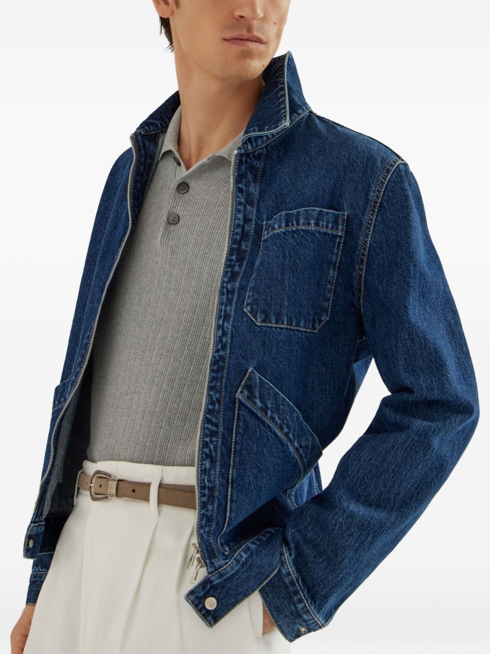 Brunello Cucinelli Light Grey Cotton Polo