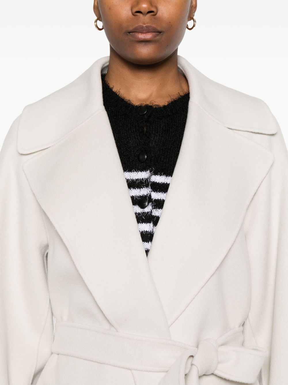 S Max Mara Coats Ivory — Long Wool Belted Coat