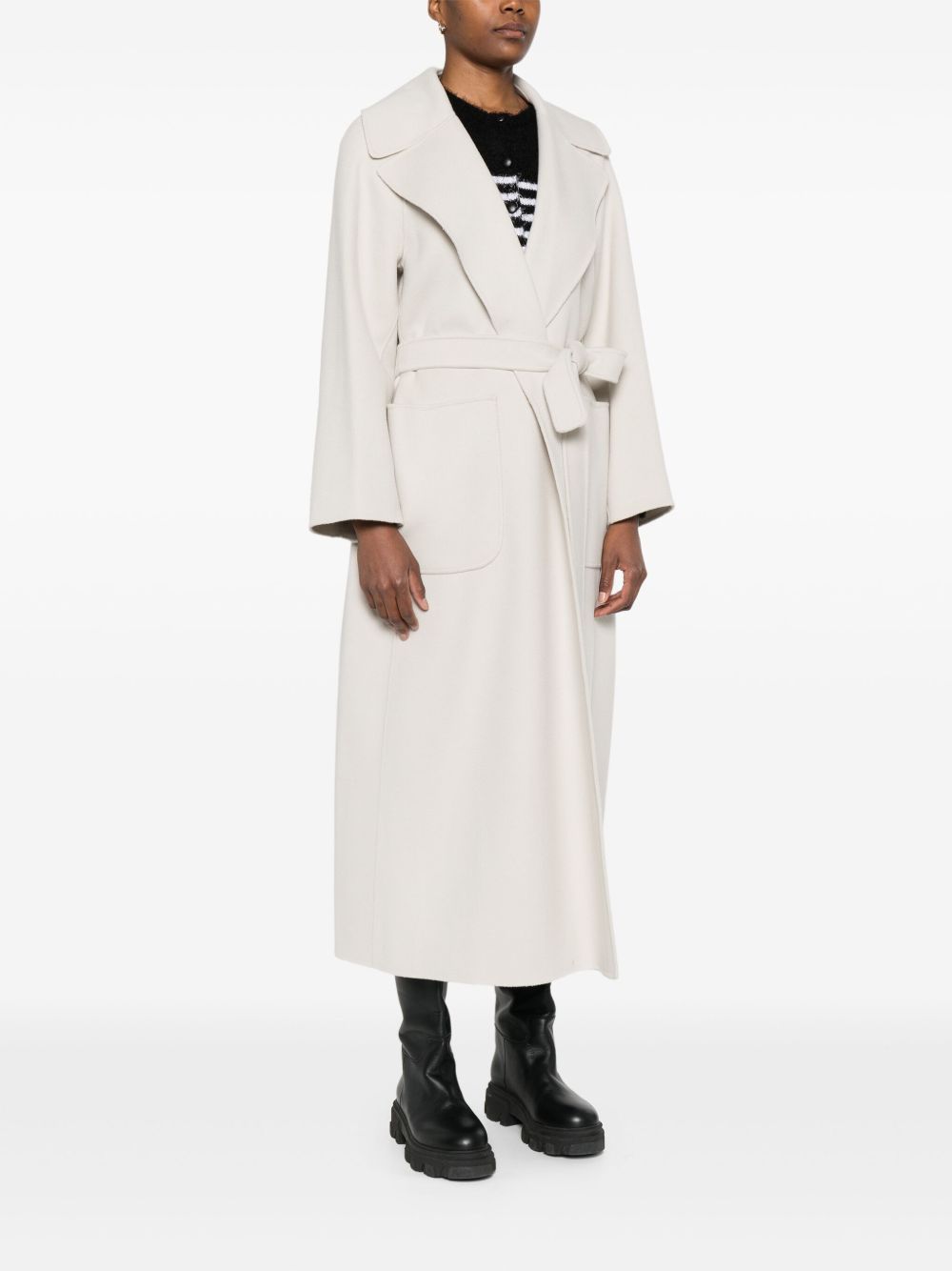 S Max Mara Coats Ivory — Long Wool Belted Coat