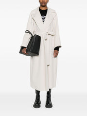 S Max Mara Coats Ivory — Long Wool Belted Coat