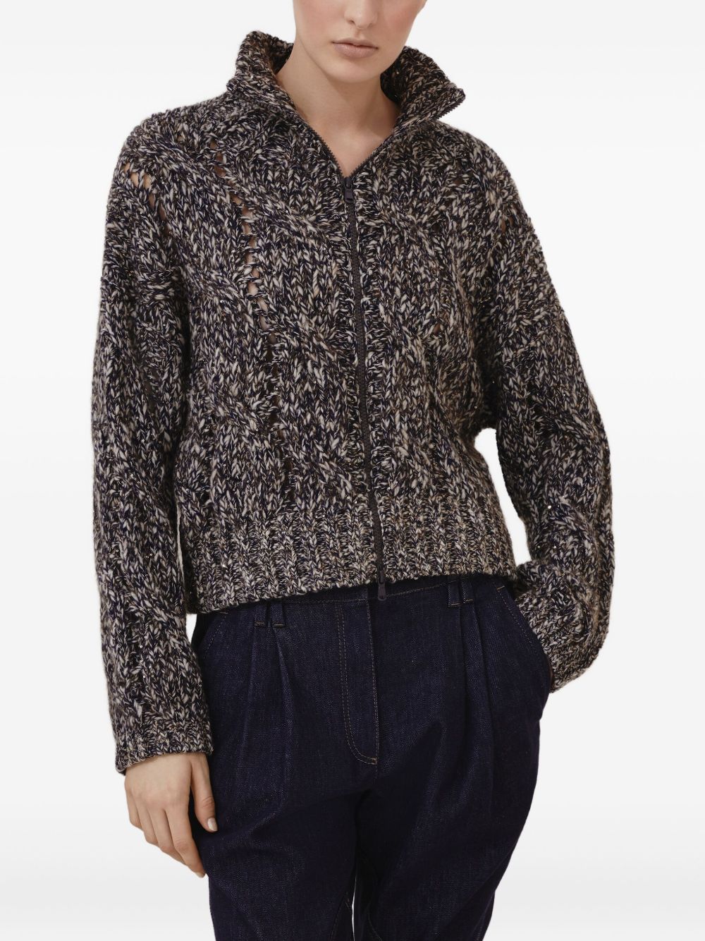 Brunello Cucinelli blue wool zip cardigan