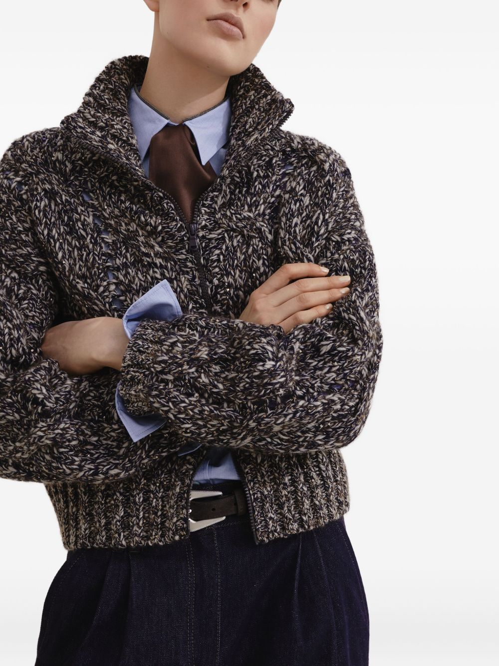 Brunello Cucinelli blue wool zip cardigan