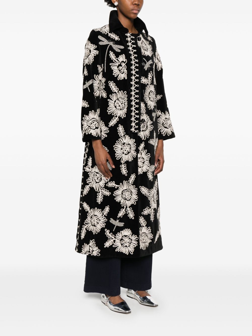 Forte Forte embroidered long coat — black women’s coat