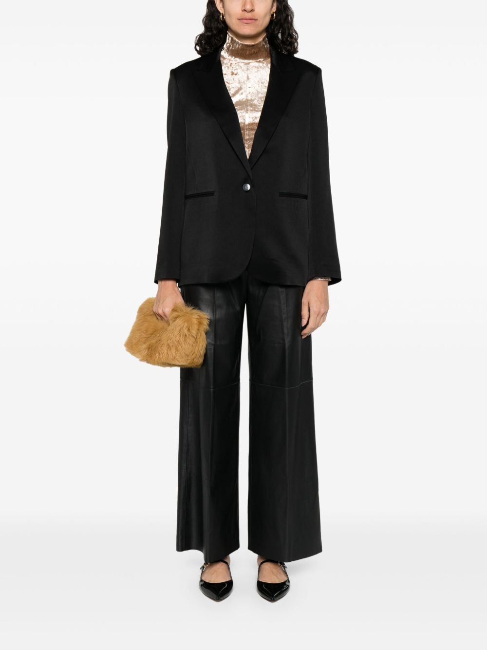 Forte Forte Jackets Black — Satin Single‑Breasted Jacket