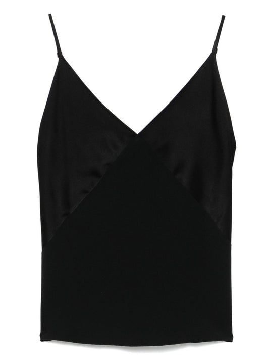 Forte Forte Black Satin V‑Neck Top