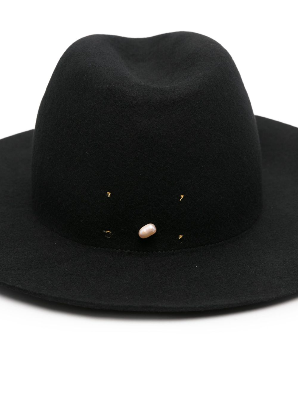 Black Wool Fedora with Pearl Detail