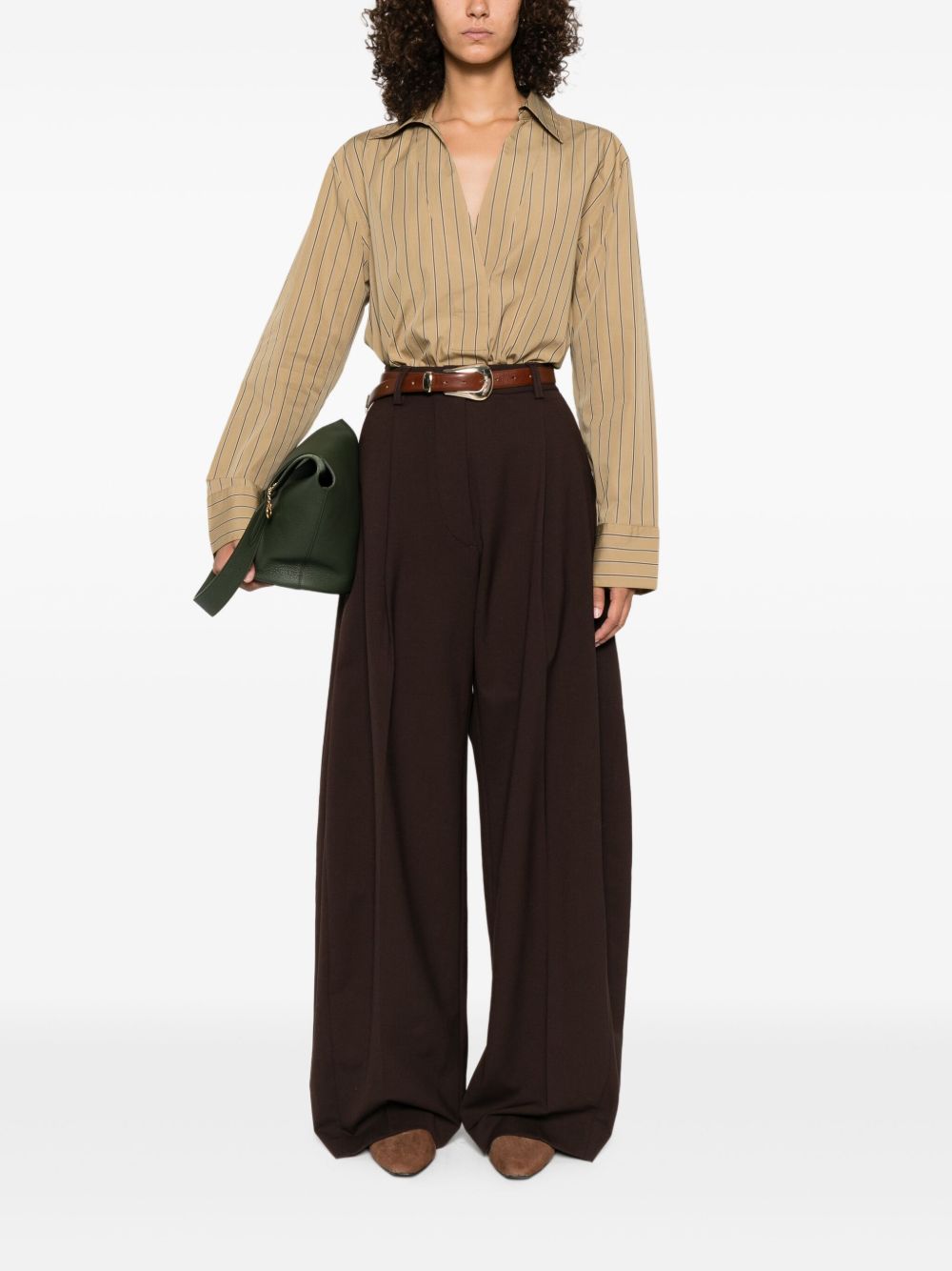 Brown Wide‑Leg Trousers — Silk & Nylon Billie Blend