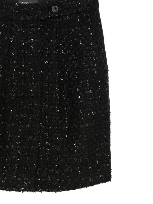 Emporio Armani Wool‑Blend Mini Skirt — Black Tweed