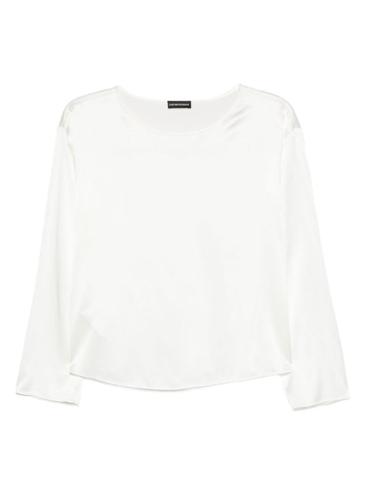 Emporio Armani White Silk Top — Long‑Sleeve Elegance