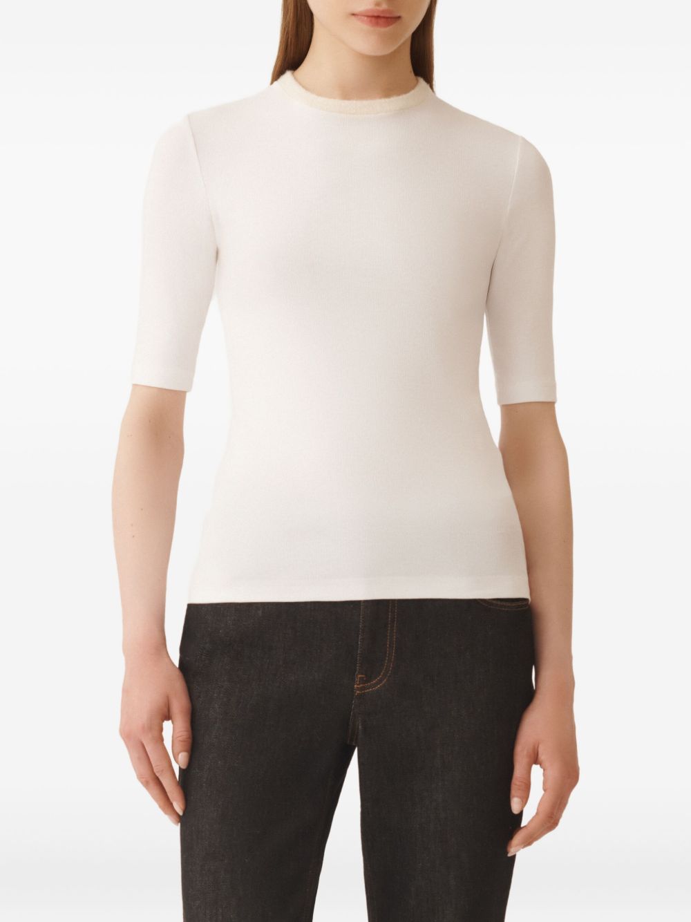 Fabiana Filippi White Cotton Ribbed Sweater Top