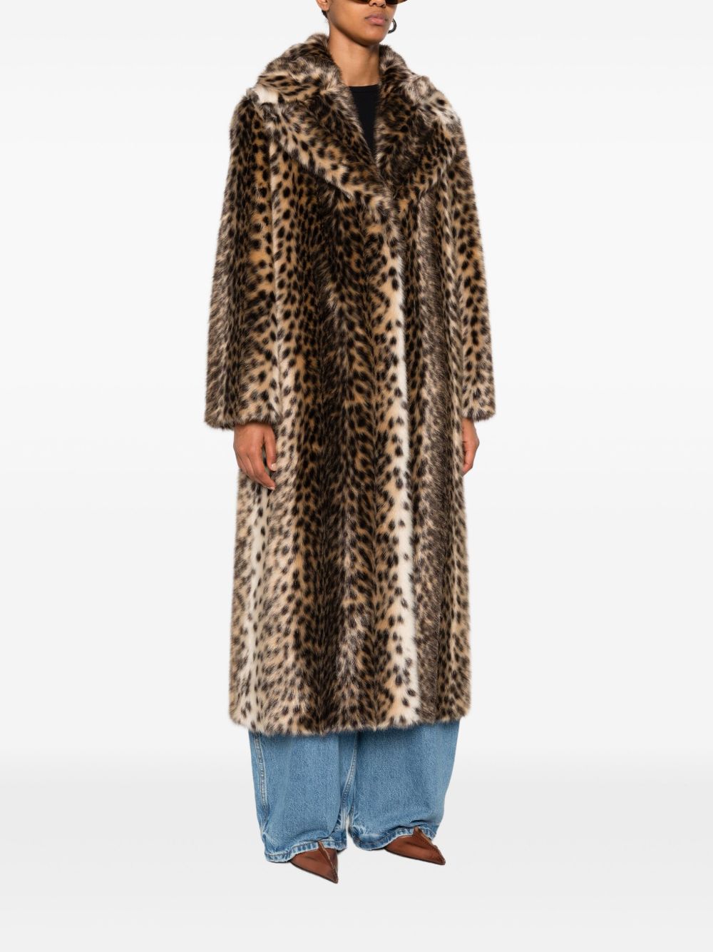 BB COUTURE Coats Brown long leopard ecofur coat