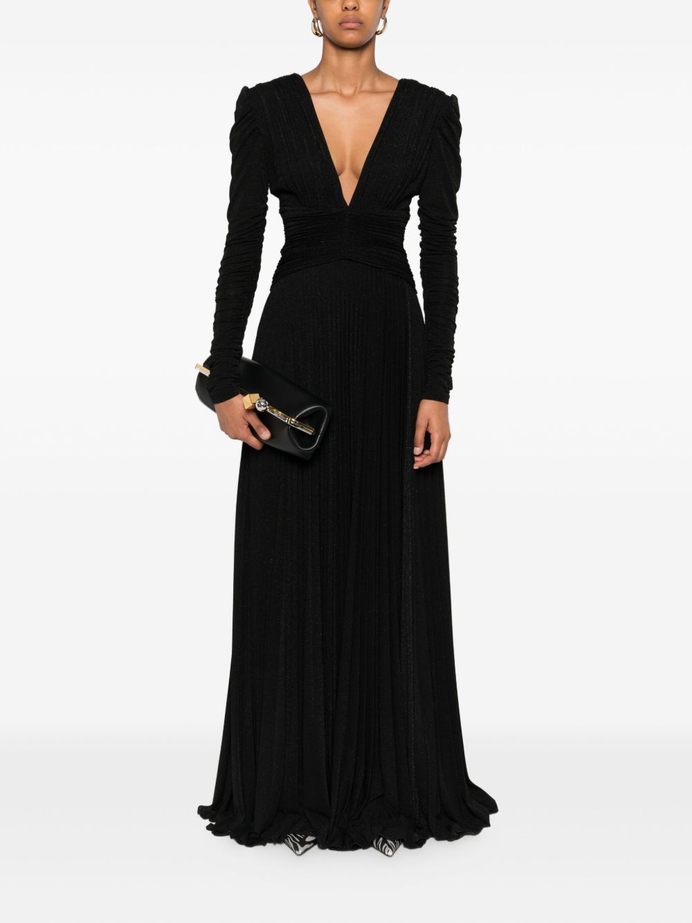 Elisabetta Franchi Black Long Pleated Dress