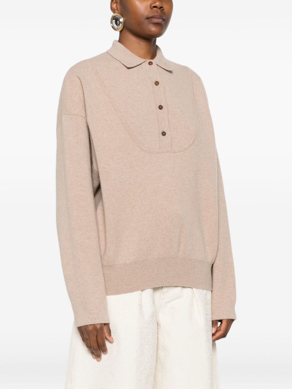 Jacquemus La Maille Vareuse polo shirt in beige wool cashmere