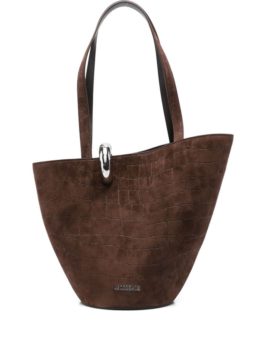 Jacquemus brown suede bucket bag — Le Bambola Moyen