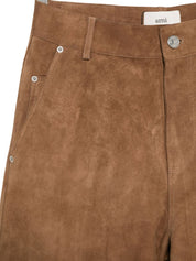 Ami Paris Trousers in Brown Suede