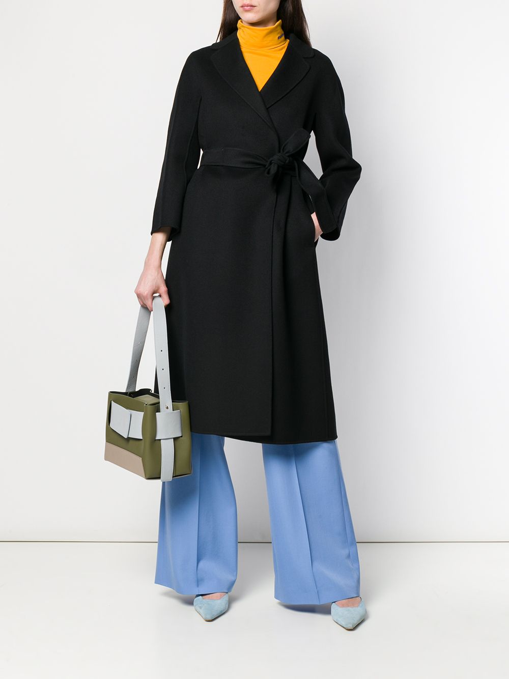 S Max Mara Coats Black — Wool Belted Duster