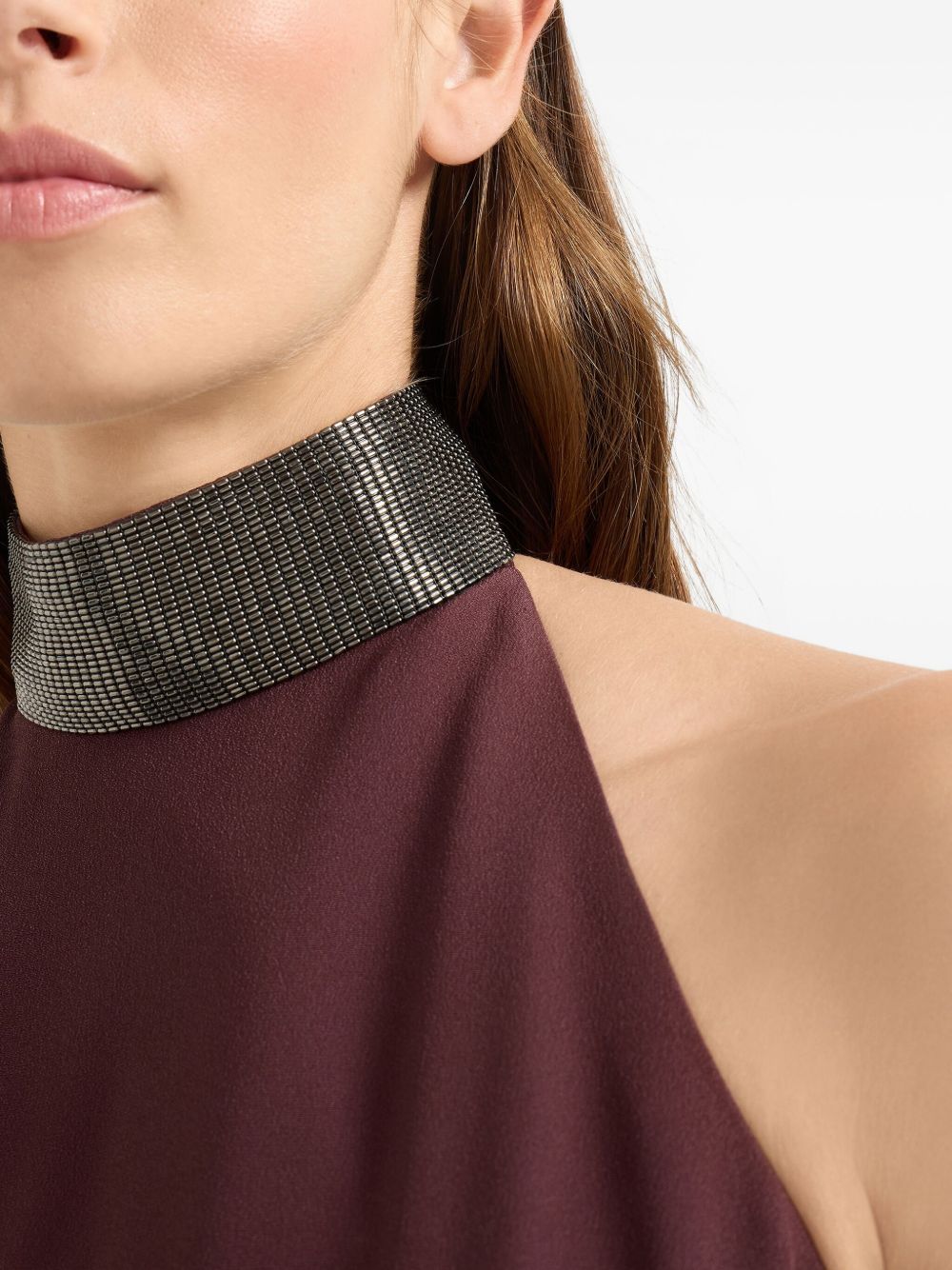 Robe longue en soie mélangée bordeaux Brunello Cucinelli