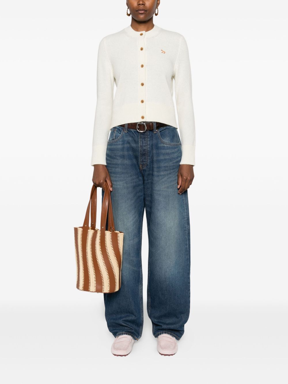 Maison Kitsuné Beige Wool Sweater — Embroidered Fox Detail