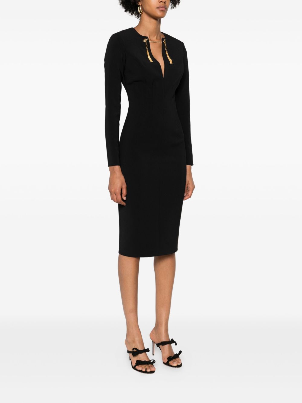Elisabetta Franchi Black Dress — Long Sleeve with Gold Embellishments
