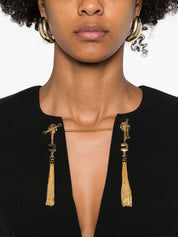 Elisabetta Franchi Black Dress — Long Sleeve with Gold Embellishments