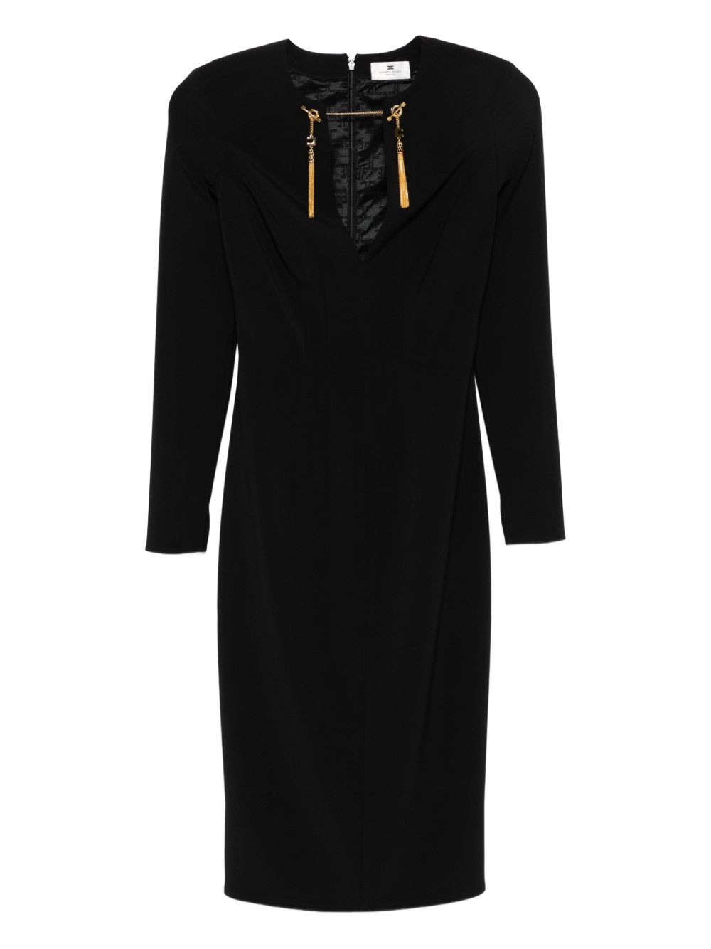 Elisabetta Franchi Black Dress — Long Sleeve with Gold Embellishments