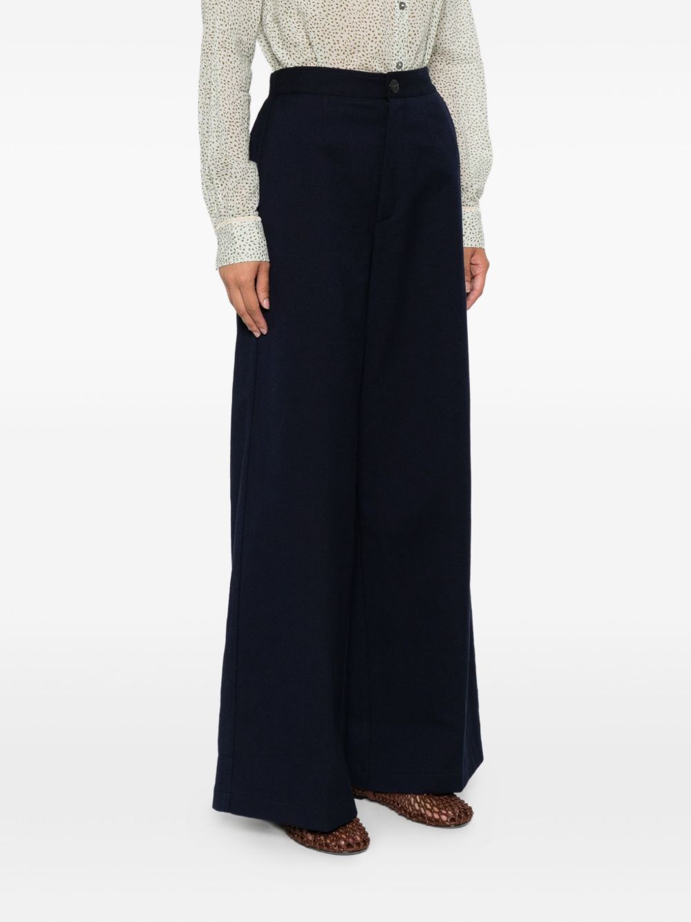 Forte Forte Trousers Blue — High‑Waist Cotton Trousers