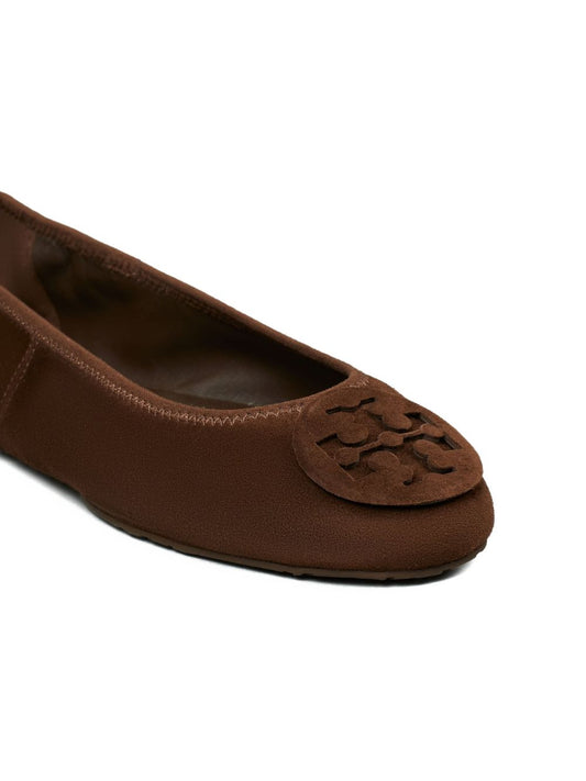 Tory Burch Suede Minnie Travel Flats — Brown Ballet Flats