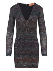 Missoni Dresses MultiColour — Zigzag Knit V‑Neck Dress