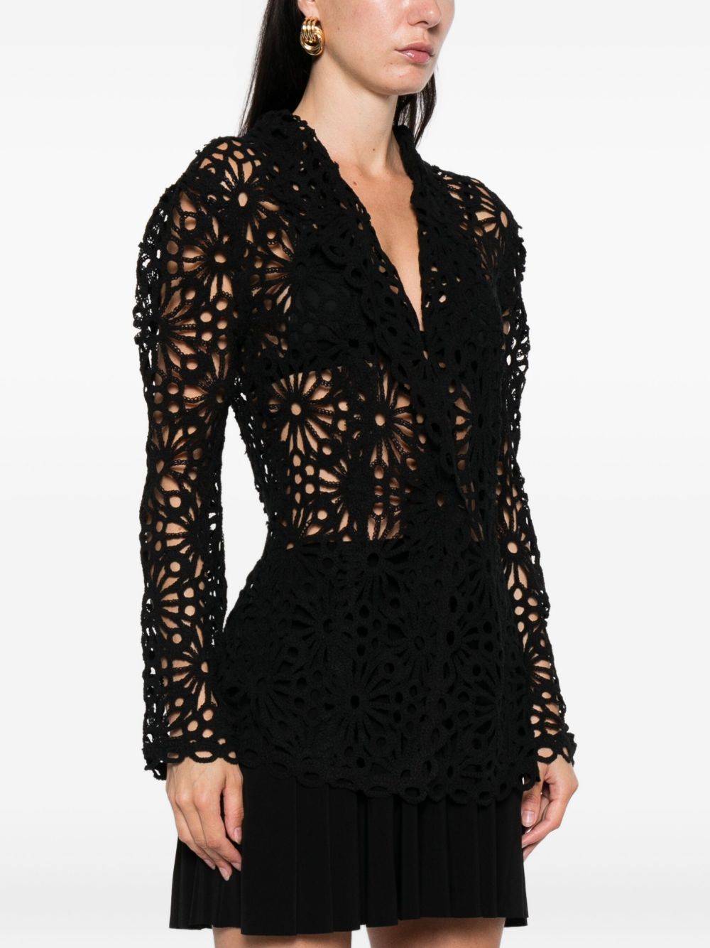 Norma Kamali Jackets Black — Lace Single‑Breasted Blazer