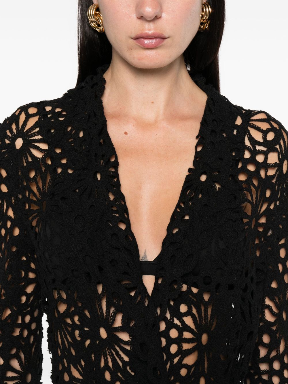 Norma Kamali Jackets Black — Lace Single‑Breasted Blazer