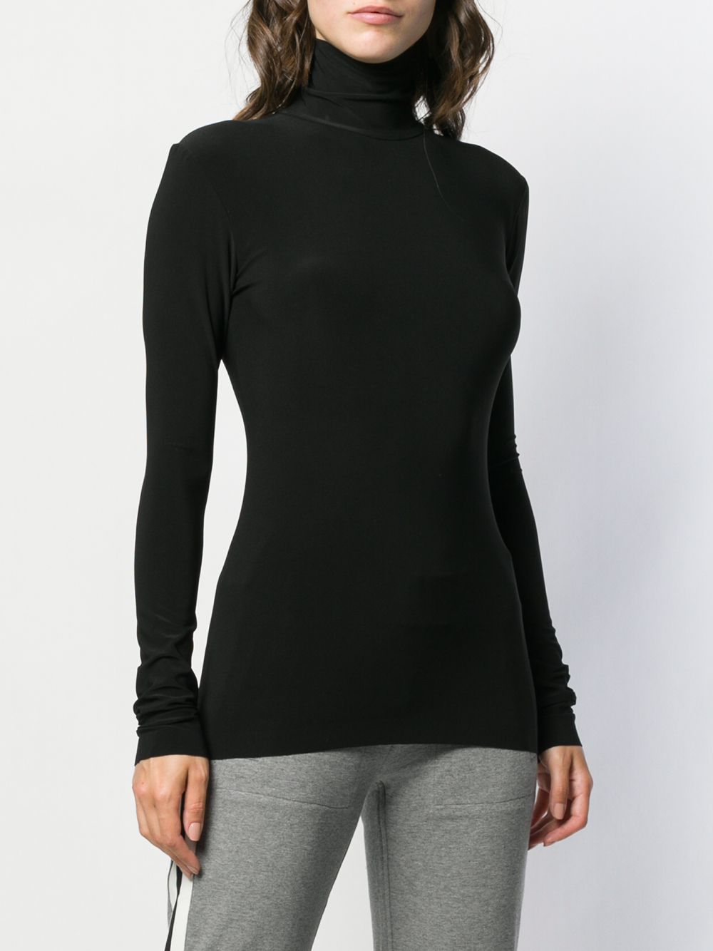 Norma Kamali Black Silk‑Nylon Turtle‑Neck Sweater