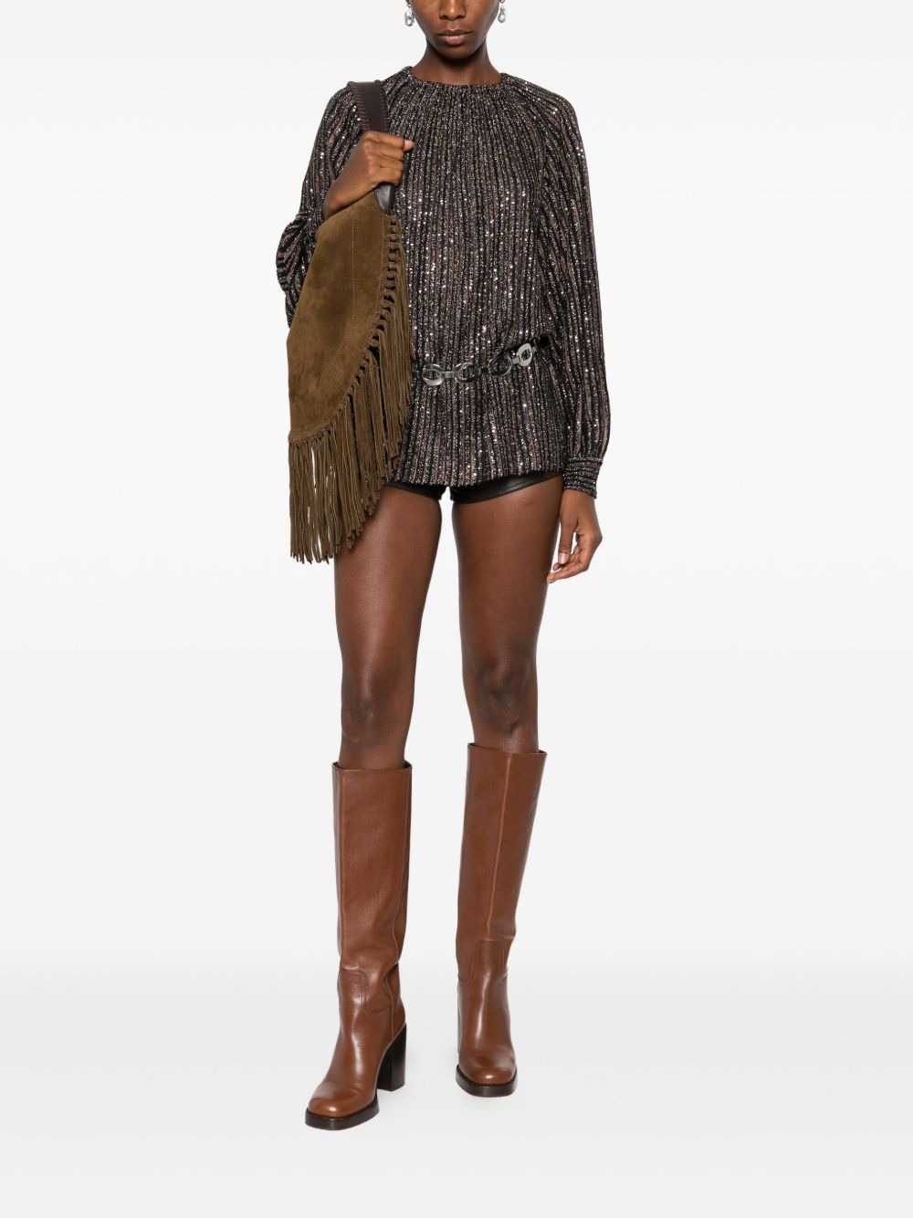 Top Missoni marron à paillettes